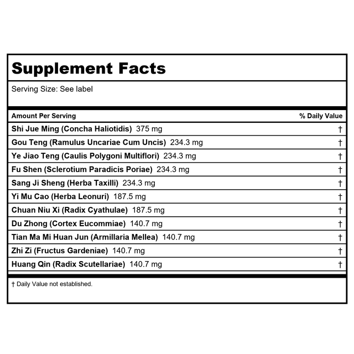 Tian Ma Gou Teng Yin - Gastrodia &amp; Uncaria Rhynchophylla Combination, 100gm - Supplement Facts panel