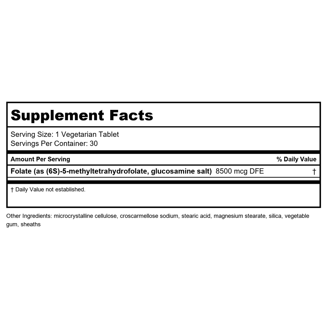 Life Extension High Potency Optimized Folate 8500 mcg DFE, 30 Vegetarian Tablets (Pack of 4) - Supplement Facts panel