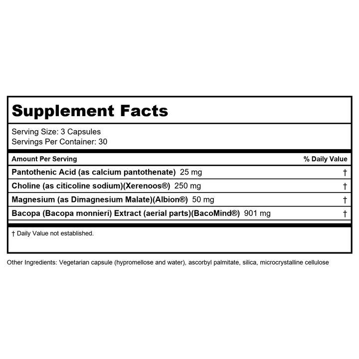Seeking Health Optimal Focus, Stimulant-Free and Caffeine-Free Nootropic Support for Memory and Focus, with Choline, DHA from Algae, American Ginseng, Vegan and Vegetarian (90 Capsules) - Supplement Facts panel