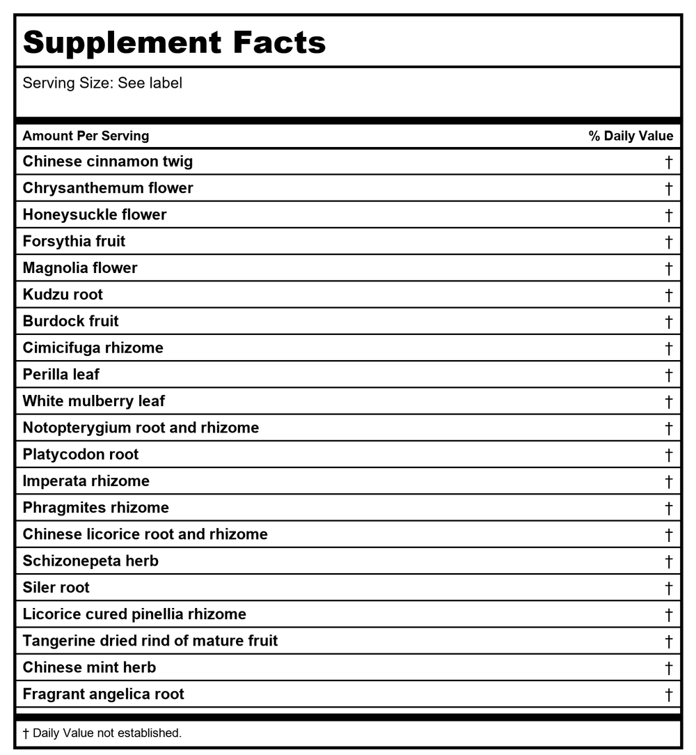 Kan Herb Gentle Warriors Windbreaker 2oz - Supplement Facts panel