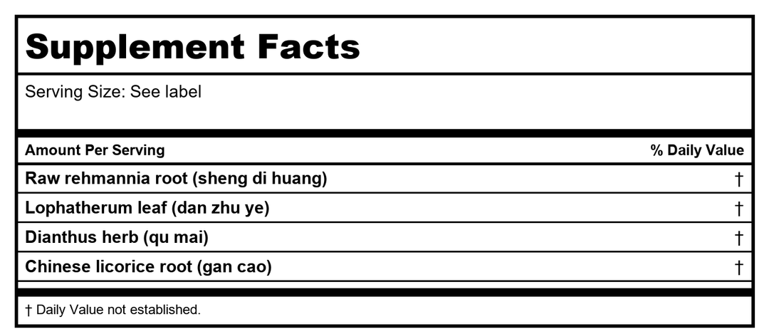 Sun Ten - Rehmannia &amp; Lophatherum Formula Capsules/Dao Chi San/??? - Supplement Facts panel