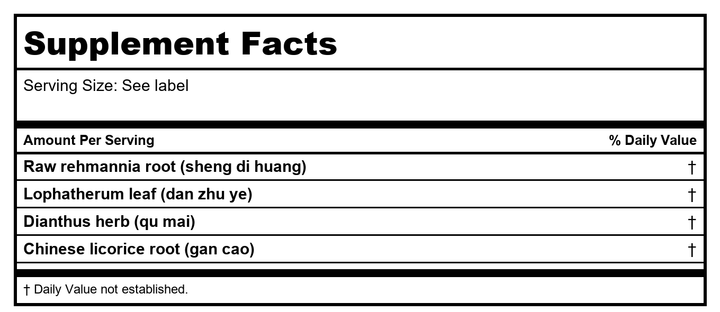 Sun Ten - Rehmannia &amp; Lophatherum Formula Capsules/Dao Chi San/??? - Supplement Facts panel