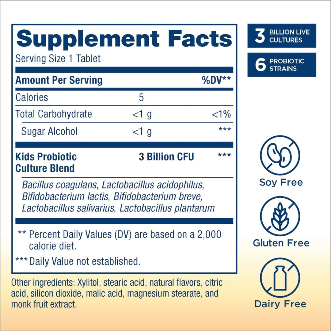 Renew Life Kids Probiotic Gummies, Supports Digestive &amp; Immune Health, Soy, Dairy &amp; Gluten Free, Berry, 90 Chewable Tablets - Supplement Facts panel