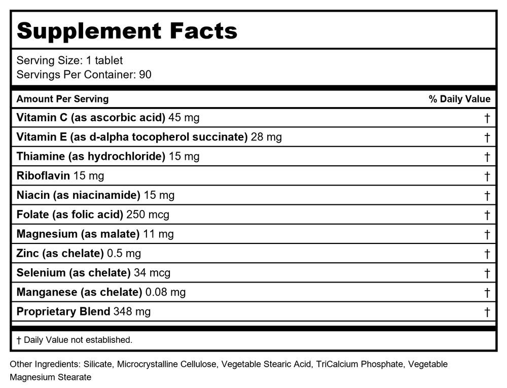Nutri-West - Total Mitochondria 90 Tablets - Supplement Facts panel