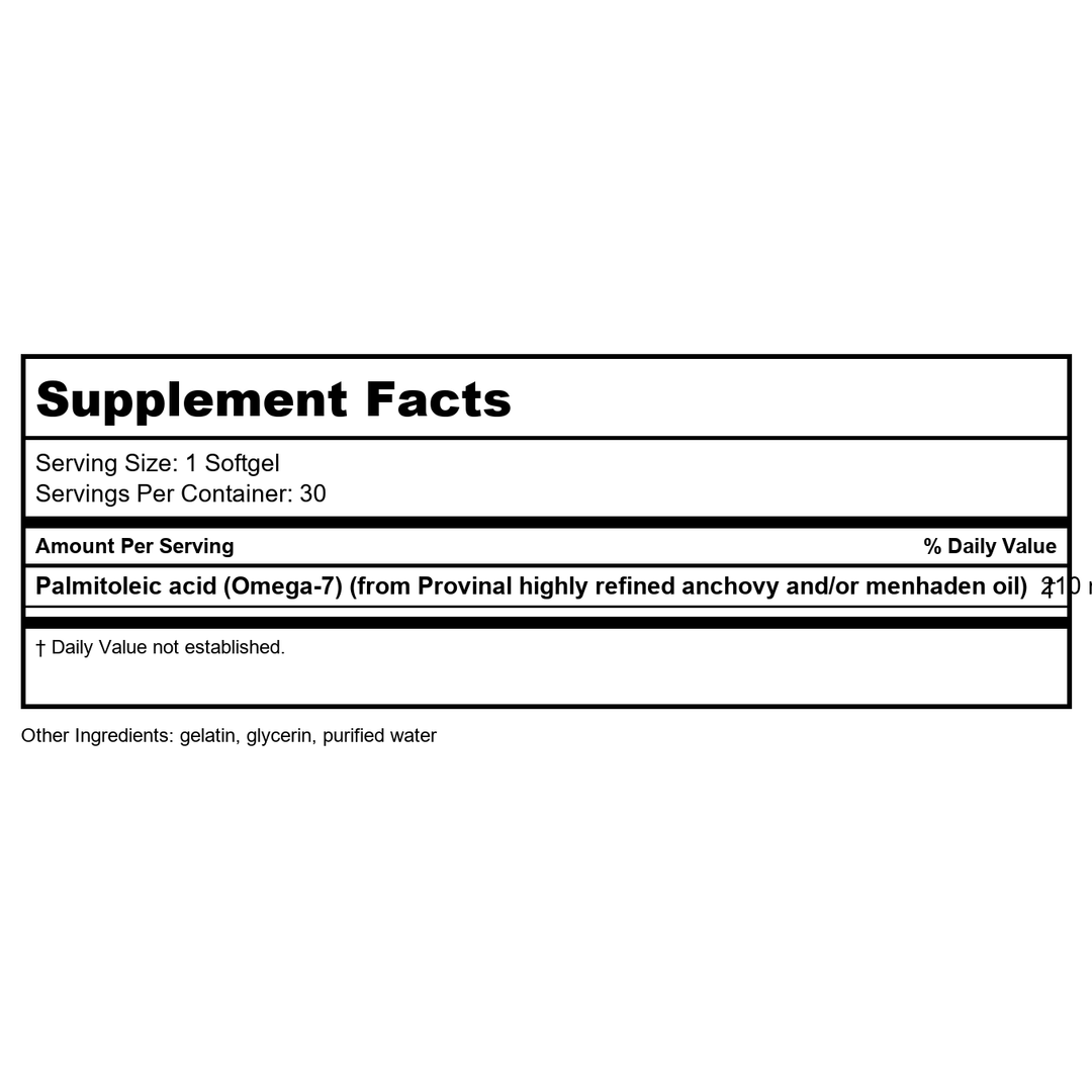 Life Extension Provinal Purified Omega-7, 30 Softgel 210 mg(Pack of 2) - Supplement Facts panel