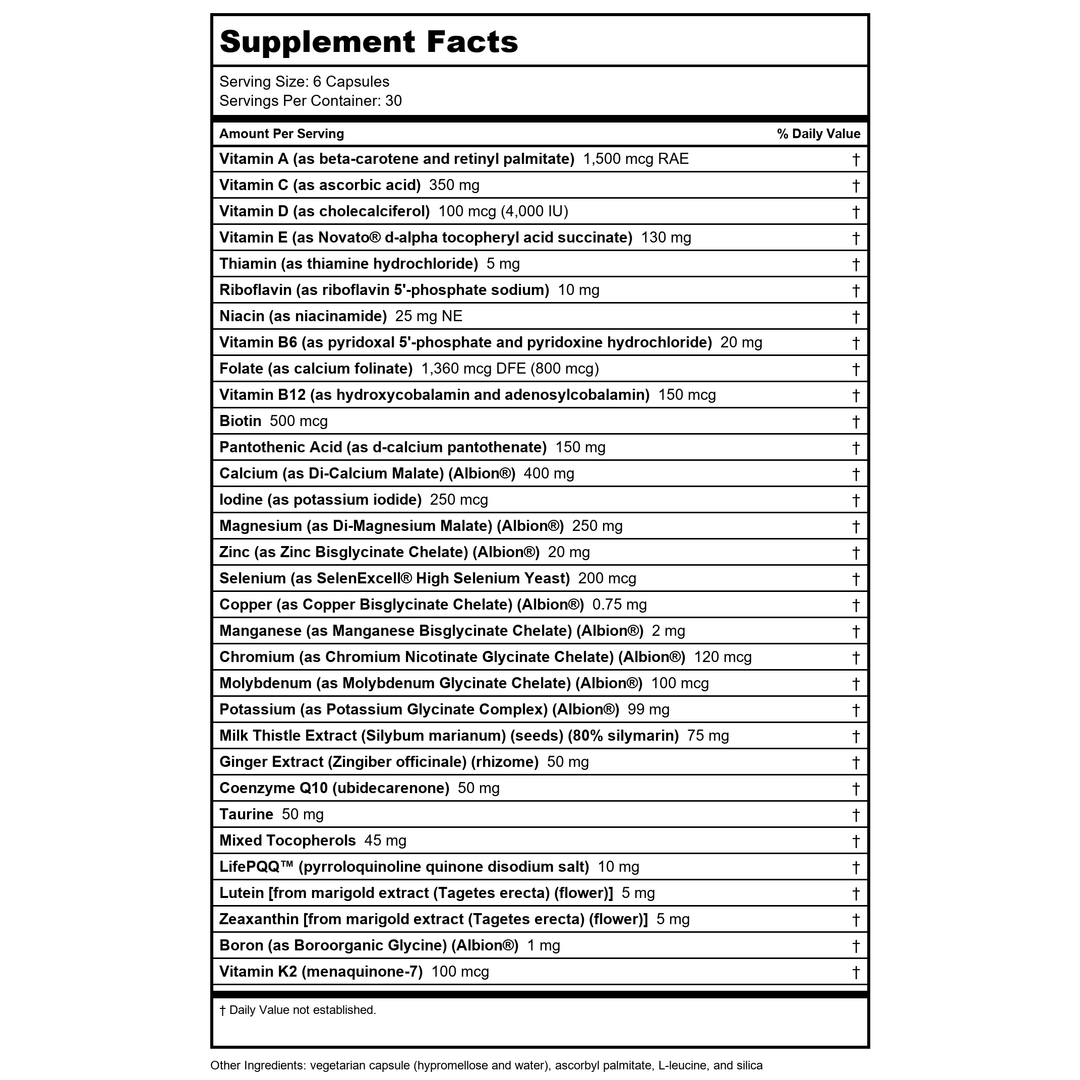 Seeking Health Optimal Prenatal Methyl-Free, Non-Methylated Folate and B12, Pregnancy Support, B6 and Ginger for Digestive Comfort, Supports Healthy Fetal Development, Vegetarian (180 Capsules) - Supplement Facts panel
