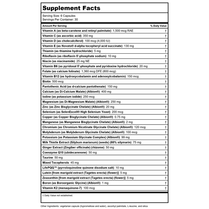 Seeking Health Optimal Prenatal Methyl-Free, Non-Methylated Folate and B12, Pregnancy Support, B6 and Ginger for Digestive Comfort, Supports Healthy Fetal Development, Vegetarian (180 Capsules) - Supplement Facts panel