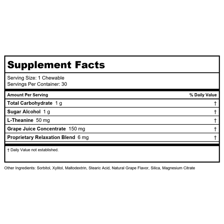 Kal Relax-a-Saurus 30 Grape Cheables   60221 - Supplement Facts panel