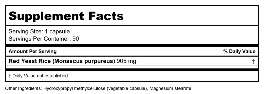 Numedica - Red Yeast Rice Extra Strength 90 Vegetable Capsules - Supplement Facts panel