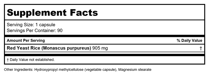 Numedica - Red Yeast Rice Extra Strength 90 Vegetable Capsules - Supplement Facts panel