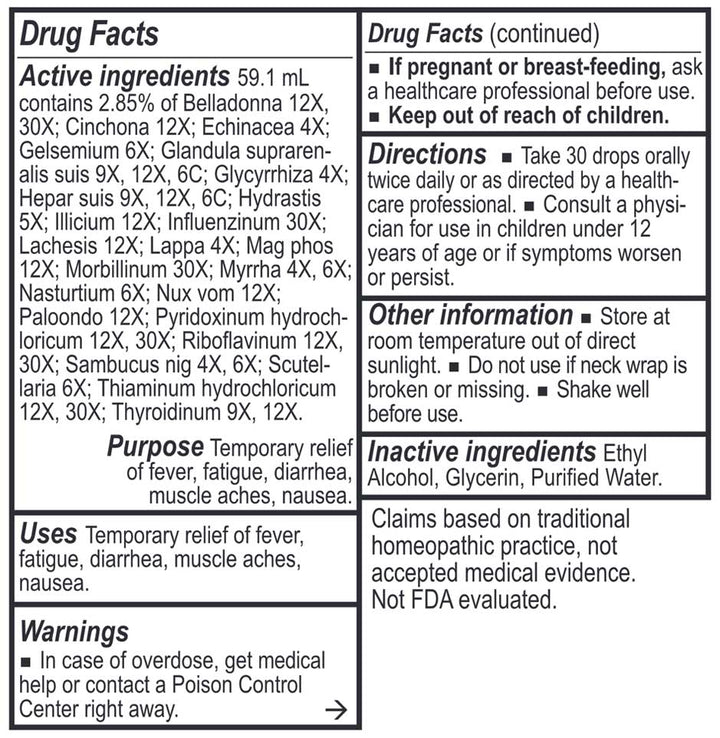 Energetix - Viru-Chord Homeopathic - 2 oz. - Supplement Facts / Ingredients panel