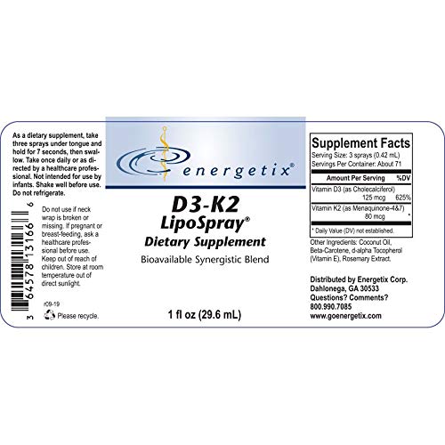 D3-K2 lipospray by energtixL8 - Supplement Facts panel
