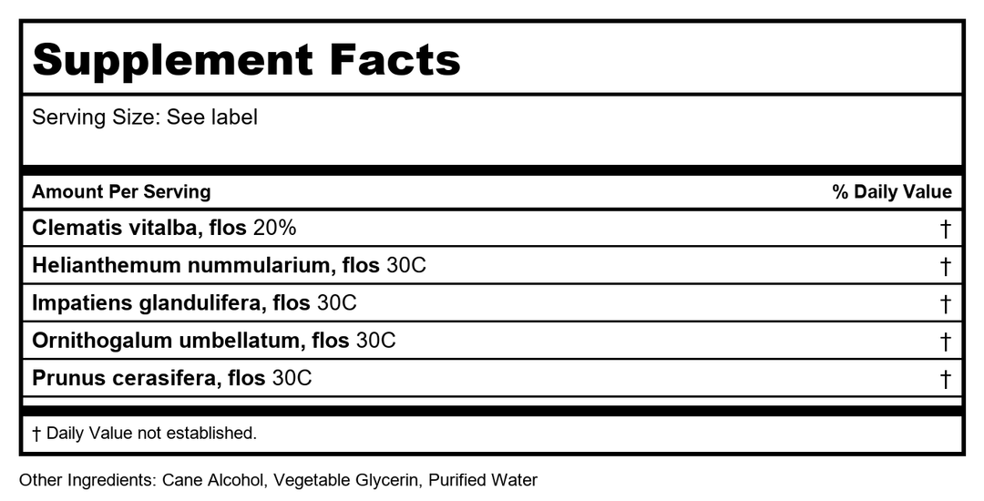 Energetix - Calm Five 2 fl. oz (59.1 ml) - Supplement Facts panel