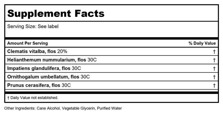 Energetix - Calm Five 2 fl. oz (59.1 ml) - Supplement Facts panel