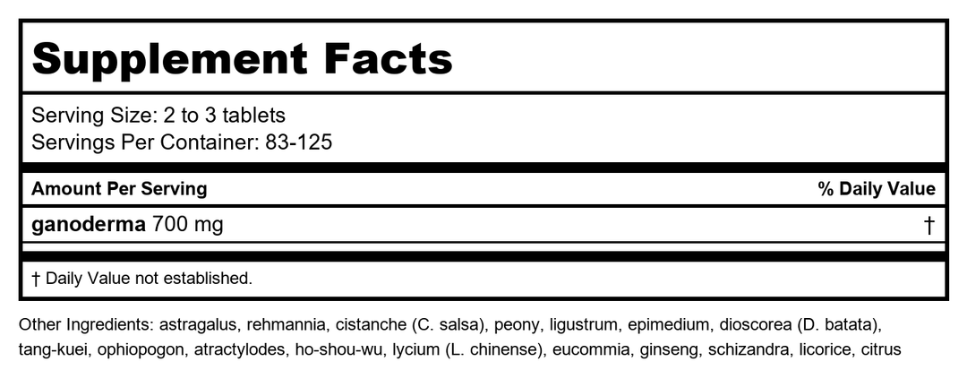 Ganoderma 18 250 Tablets - Supplement Facts panel