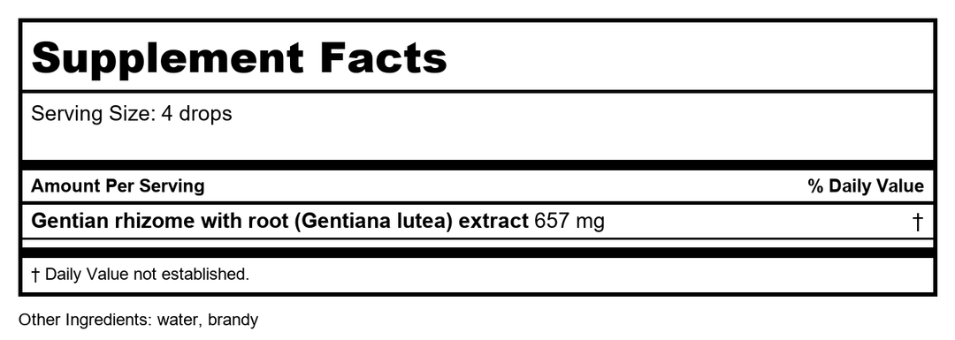 Gentian Dropper 1 Ounces - Supplement Facts panel