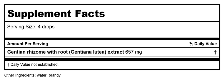 Gentian Dropper 1 Ounces - Supplement Facts panel