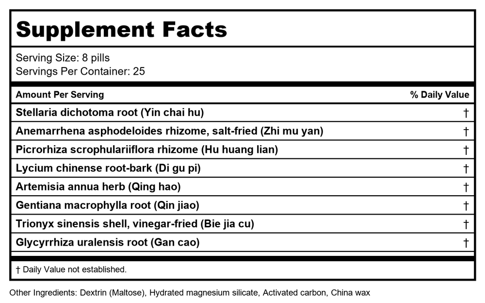 Cool Bones Teapills (Qing Gu Wan), 200 ct, Plum Flower by MayWay - Supplement Facts panel