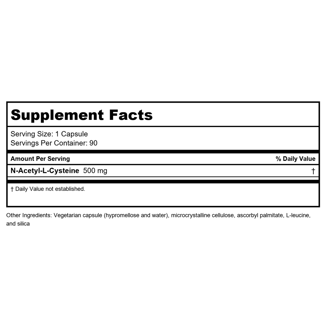 NAC | 500 mg N-Acetyl-L-Cysteine | Powerful Detoxifying Action| 90 Easy-To-Swallow Capsules | Free of Common Allergens | Seeking Health - Supplement Facts panel