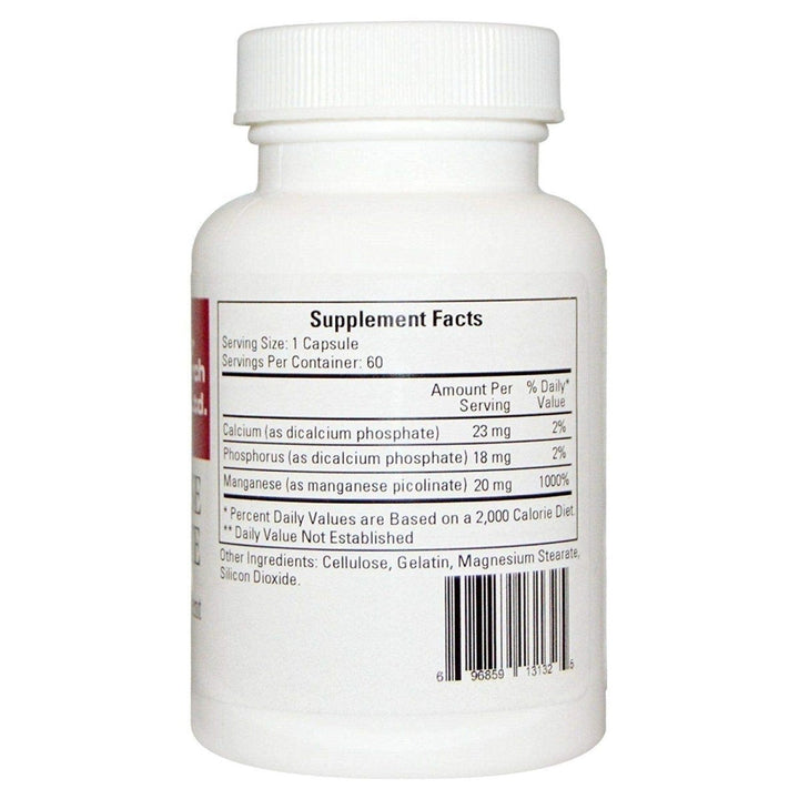 Ecological Formulas - Manganese Picolinate 20 mg 60 caps - Supplement Facts panel