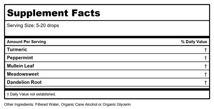 Earthley Wellness Pain Potion, Dandelion Root, Turmeric Root, for General Aches and Discomfort, Contains Alcohol (2 Oz) - Supplement Facts panel