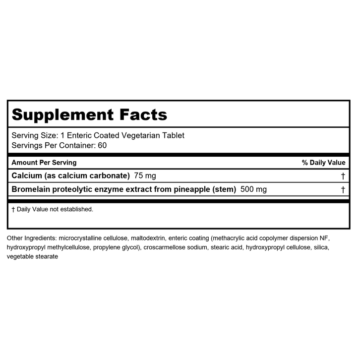 Life Extension Specially-Coated Bromelain, Pineapple Extract, Joint Health, Joint Comfort, Vegetarian, Gluten-Free, Non-GMO, 500 mg, 60 enteric-Coated Tablets - Supplement Facts panel