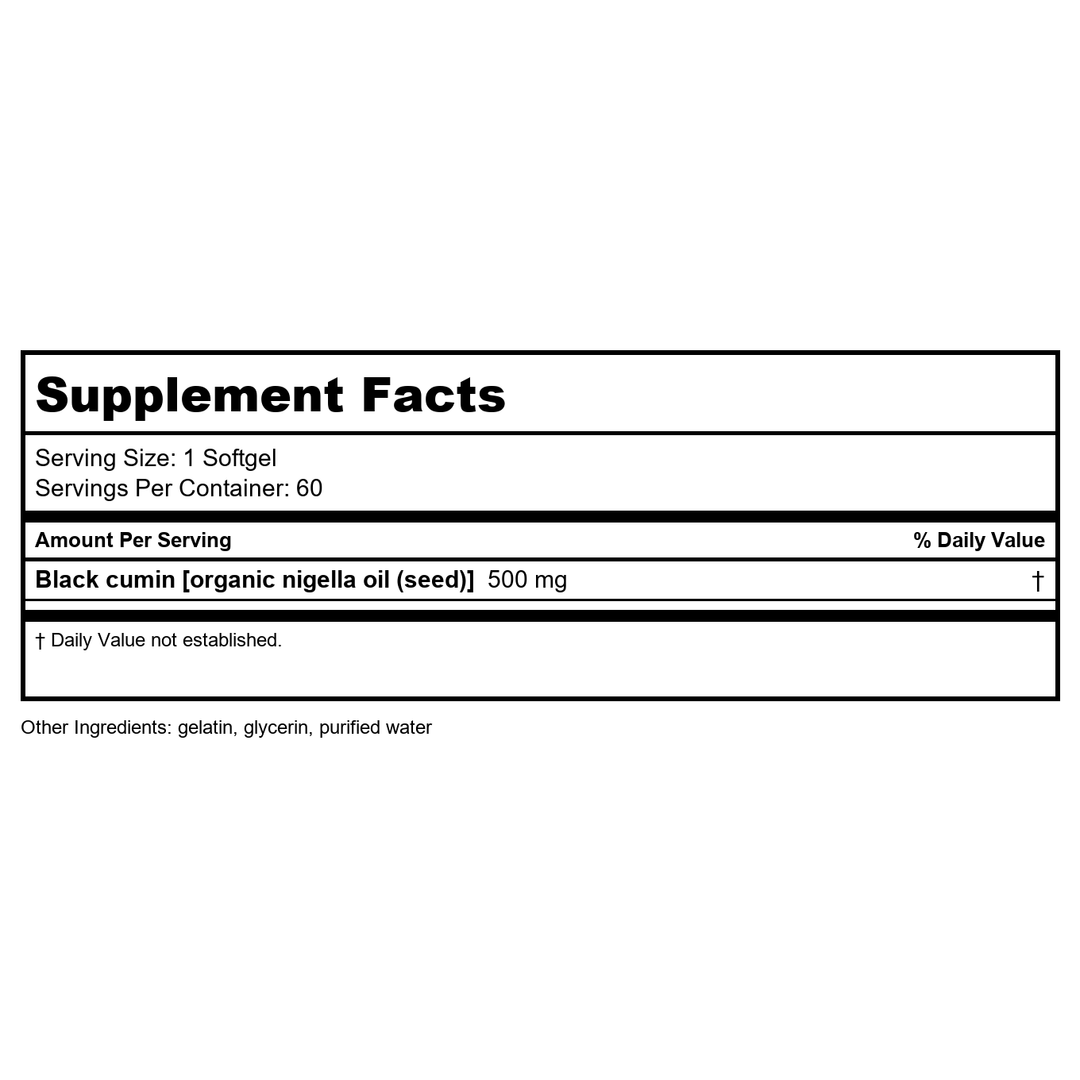 Life Extension Black Cumin Seed Oil, 60 softgels (Pack of 2) - Supplement Facts panel