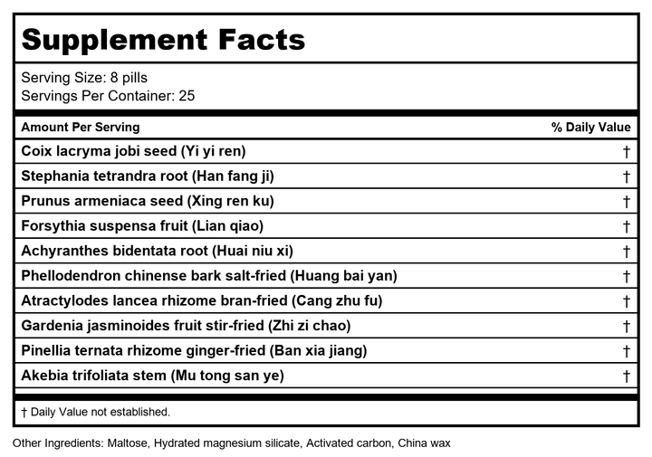 Plum Flower Xuan Bi Teapills (Xuan Bi Wan) by MayWay - Supplement Facts panel