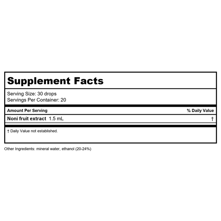 NutraMedix Noni Drops - Noni Fruit Extract for Immune Support &amp; Promoting Healthy Antioxidant Activity &amp; Overall Wellness (1oz) - Supplement Facts panel
