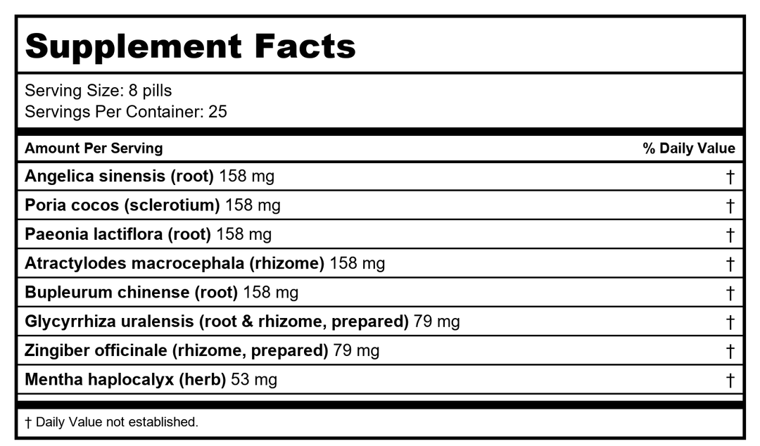 E-Fong Xiao Yao San - Xiao Yao Wan, Free &amp; Easy Wanderer, 200 Pills - Supplement Facts panel