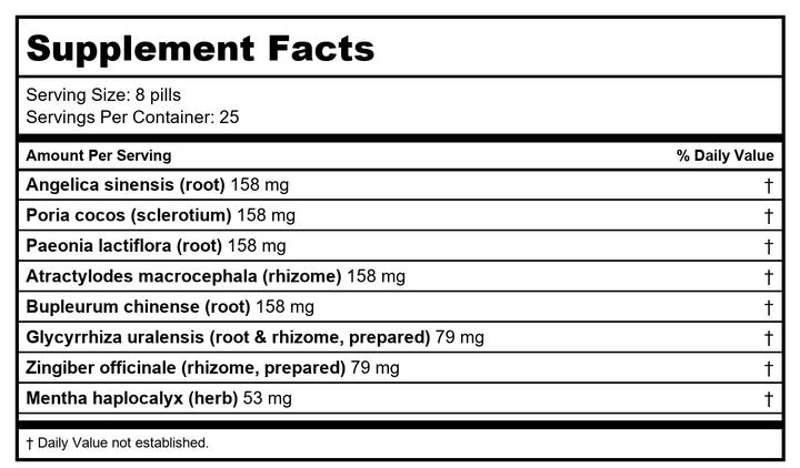 E-Fong Xiao Yao San - Xiao Yao Wan, Free &amp; Easy Wanderer, 200 Pills - Supplement Facts panel
