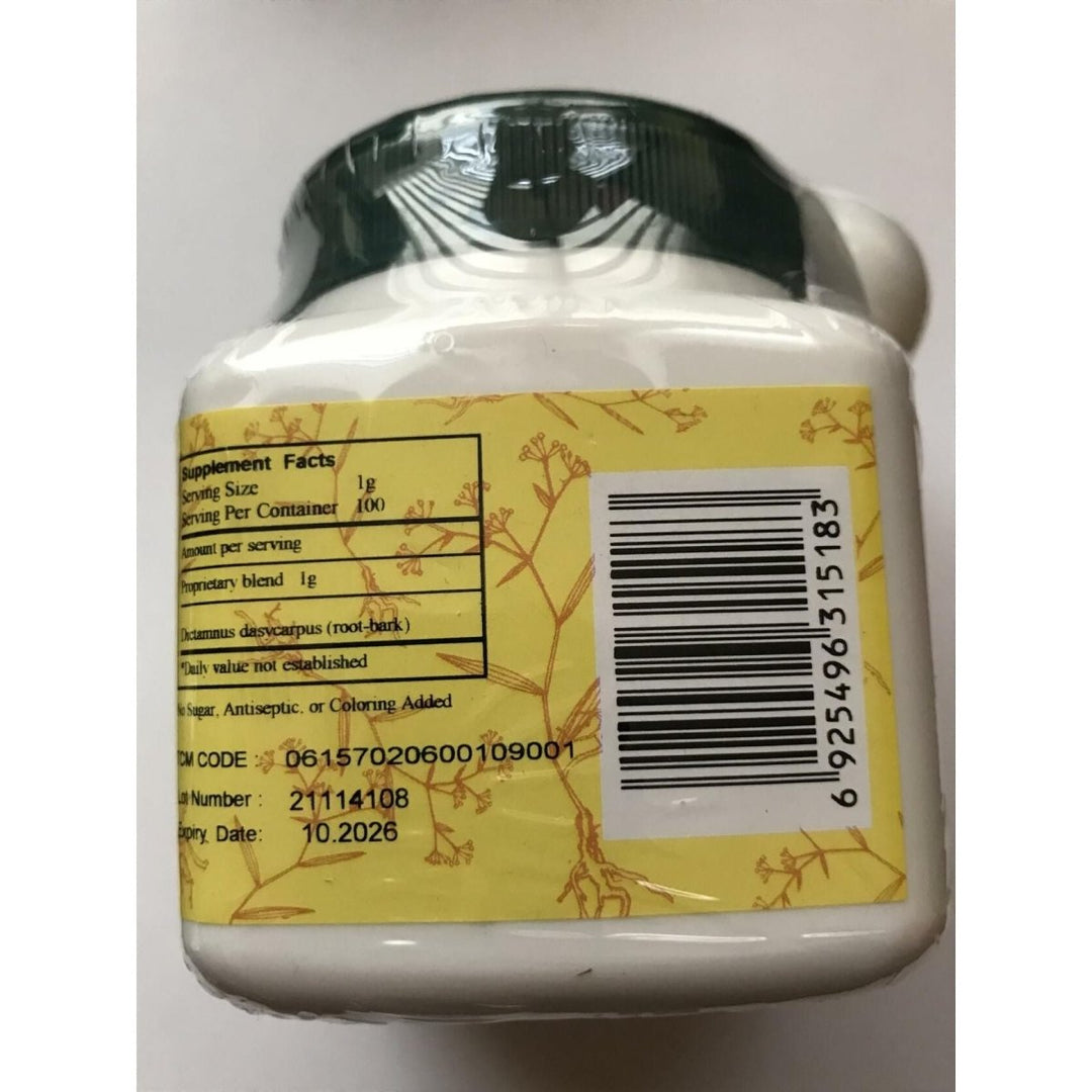 Bai Xian Pi - Dense-Fruit Dittany Root bark, 100 Grams,(E-Fong) - Supplement Facts panel
