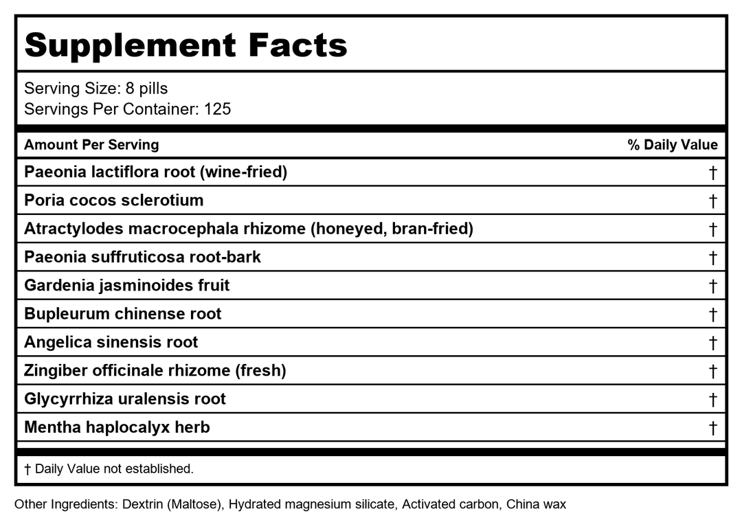 Plum Flower Easy Wanderer Plus, Jia Wei Xiao Yao Wan, 200 Pills by MayWay - Supplement Facts panel