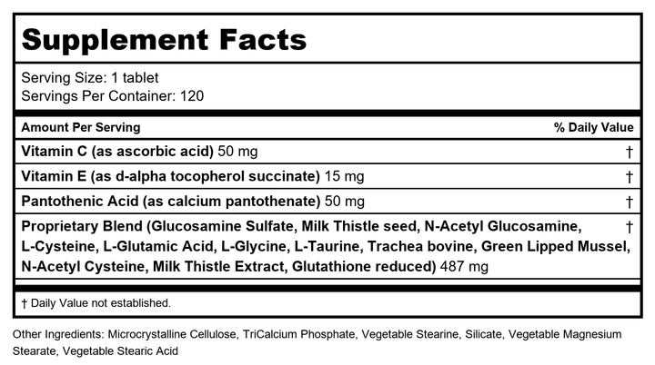 Nutri-West - Total JT Plus (Formerly Total Joint Support) - 120 ct - Supplement Facts panel