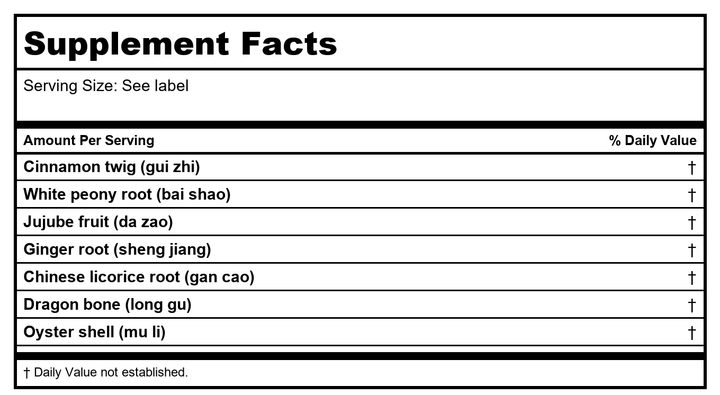 Sun Ten - Cinnamon &amp; Dragon Bone COMBINA GUI Zhi Jia Long Gu Mu Li Tang Concentrated Granules 100g 226 by Baicao - Supplement Facts panel