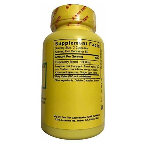 Sun Ten - Tang-kuei &amp; Ginger Combination Capsules/Sheng Hua Tang/生化湯 - Supplement Facts panel