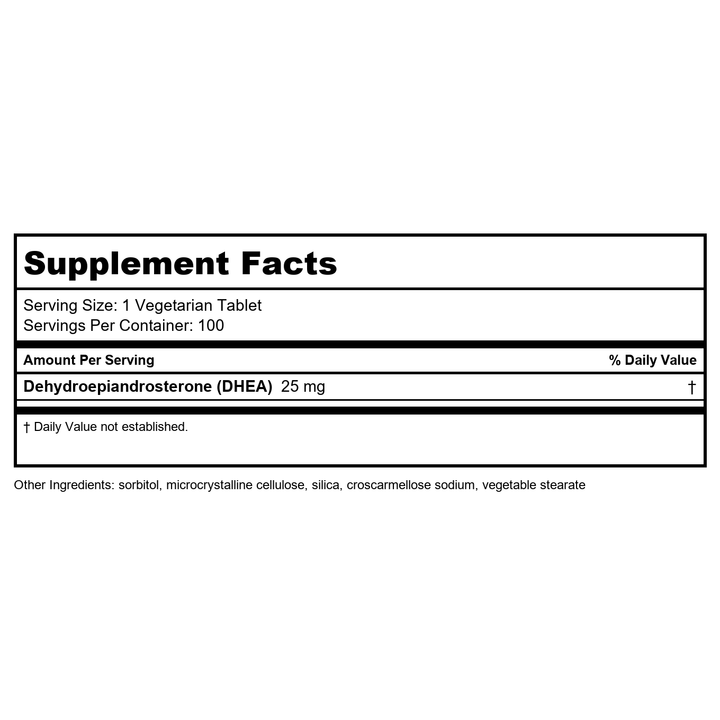 Life Extension DHEA 25 mg – For Hormone Balance, Immune Support, Sexual Health and Anti-Aging - Supports Memory &amp; Mood - Non-GMO, Gluten-Free, Vegetarian - 100 Dissolve-In-Mouth Tablets - Supplement Facts panel