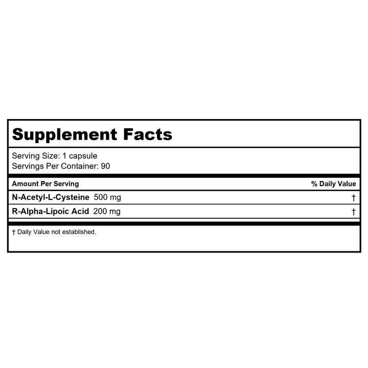 Bioclinic Naturals NAC &amp; ALA 90 Capsules - Supplement Facts panel