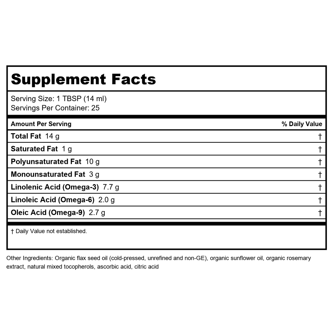 NOW Flax Seed Oil, 12-Ounces (Pack of 2) - Supplement Facts panel