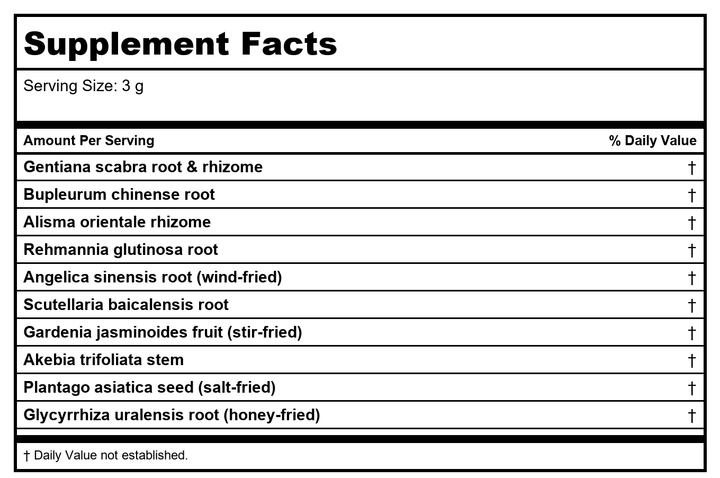 Plum Flower Long Dan Xie Gan San, extract powder by MayWay - Supplement Facts panel