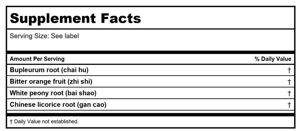 Sun Ten - Bupleurum & Chih-Shih Formula Capsules/Si Ni San/四逆散 - Supplement Facts panel