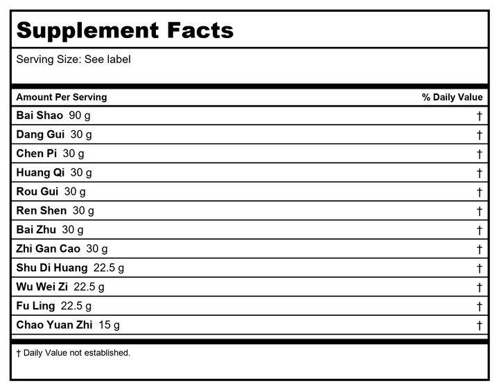 Sun Ten - Ren Shen Yang Rong Tang - 1 Pack - Supplement Facts panel