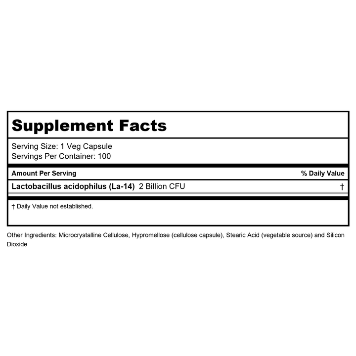 Now Foods Acidophilus Two Billion - 100 Caps 2 Pack - Supplement Facts panel