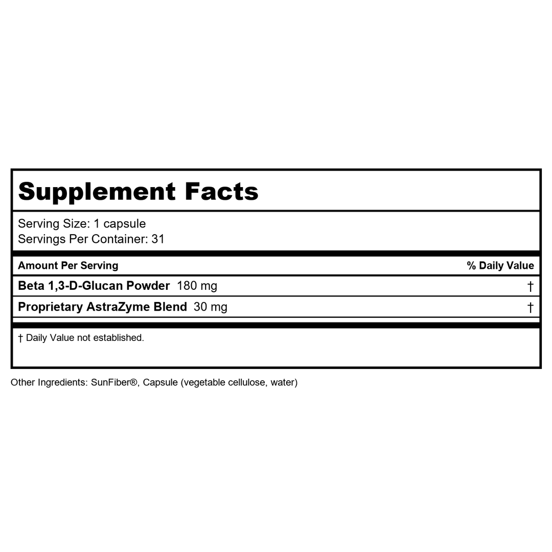 USAEnzymes U.S. Enzymes BETA-XYM 31 Vegetable Capsules. Supports Heart Health, Colon Health and Bowel Regularity as Well as 31 Count (Pack of 1) - Supplement Facts panel