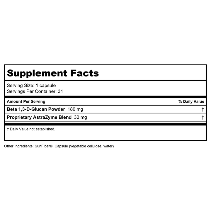 USAEnzymes U.S. Enzymes BETA-XYM 31 Vegetable Capsules. Supports Heart Health, Colon Health and Bowel Regularity as Well as 31 Count (Pack of 1) - Supplement Facts panel