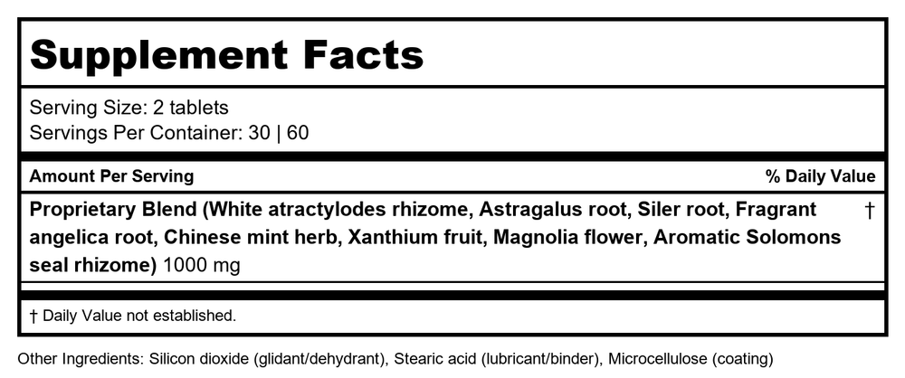 Kan Jade Man Herbals Jade Treasure Clear 300 Tablets - Supplement Facts panel
