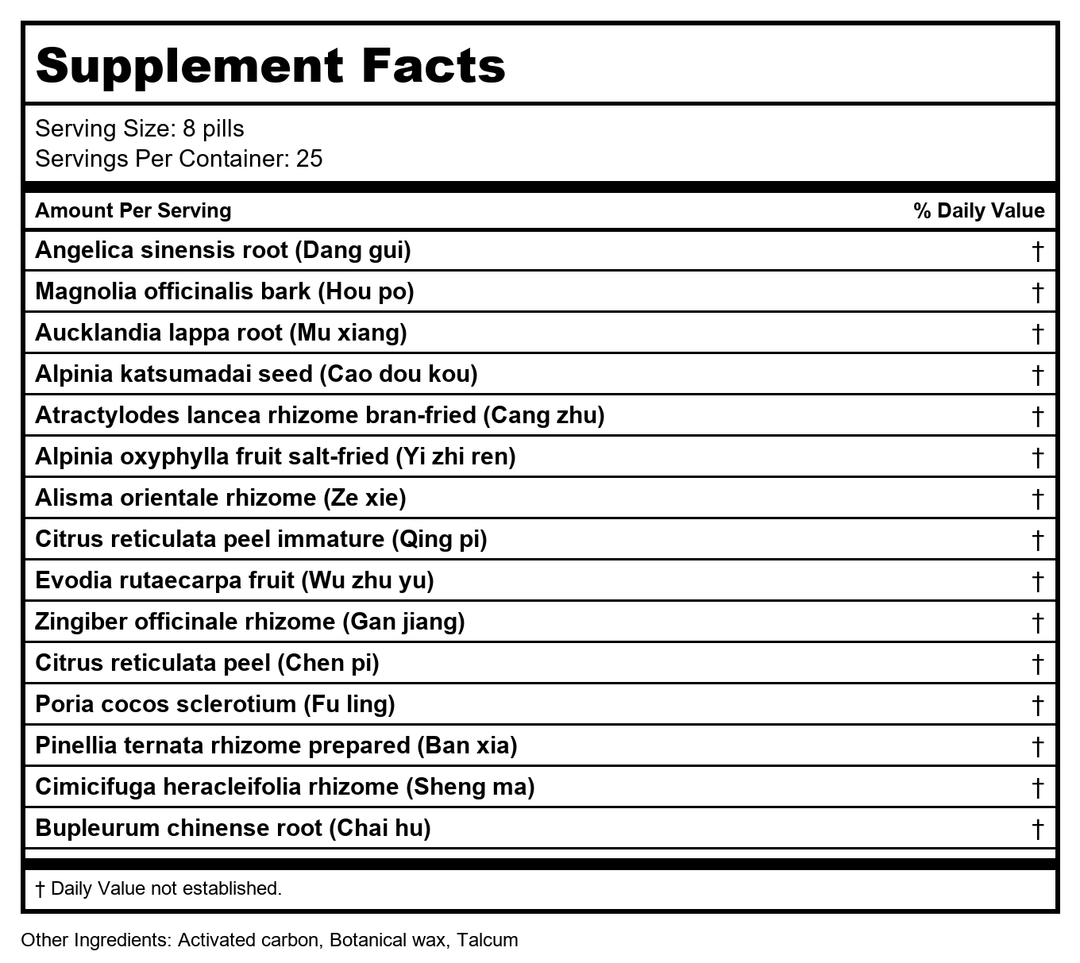 Plum Flower Mu Xiang Shun Qi teapills-MW3643(mu xiang shun qi wan) by MayWay - Supplement Facts panel