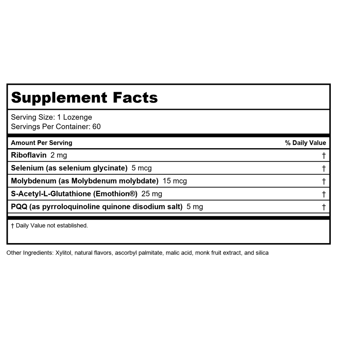 Seeking Health Optimal Glutathione Plus, 25 mg S-Acetyl-L-Glutathione with Cofactors, Immune and Detoxification Support, Liver Health, Antioxidant and Free Radical Support, Vegetarian (60 lozenges)* - Supplement Facts panel