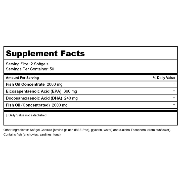 Now Omega-3 2000mg, 100 Count (Pack of 2) - Supplement Facts panel
