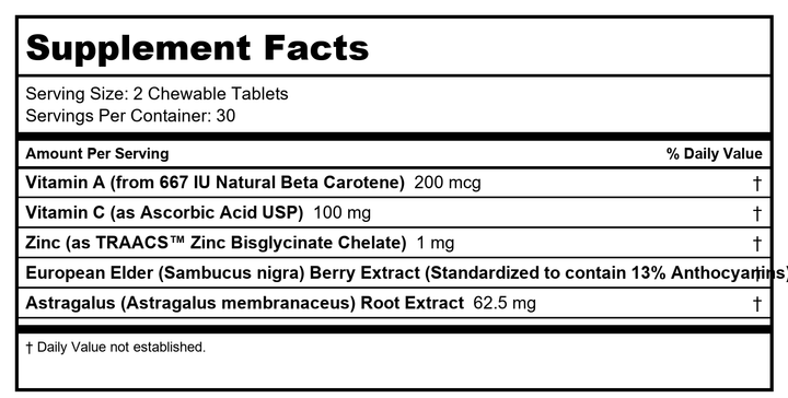 Ortho Molecular Products ViraKid  60 tabs - Supplement Facts panel